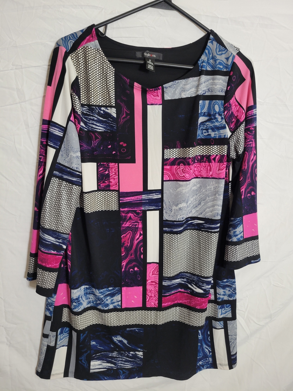 Style & Co. Pink Black Blue & White Geometric Print Tunic